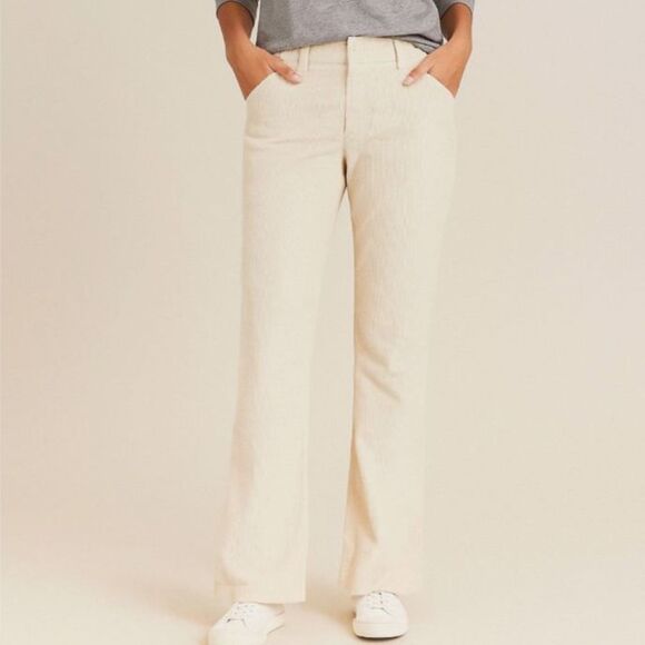 Sigrid Olsen Winter White Fine Wale Corduroy Mid-Rise Wide leg Pants Size 6 - Picture 1 of 14